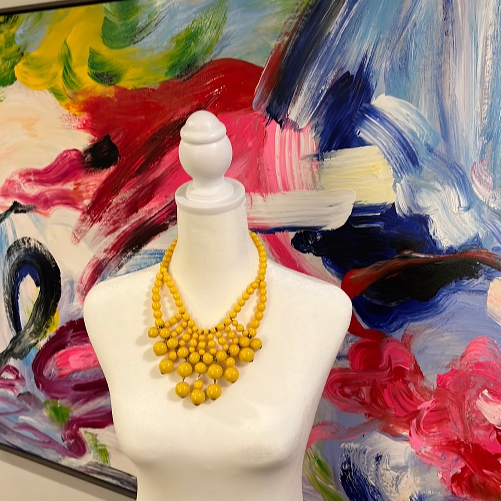 FUN, NEW Bright Yellow Beaded Statement Necklace.